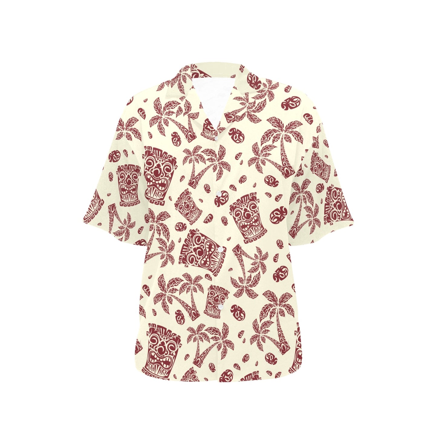 Tiki Tribal Mask Palm Tree Women's Hawaiian Shirt
