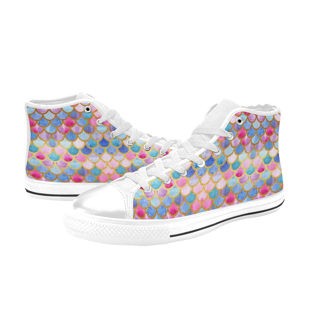 Scales Print Design LKS401 High Top Women's White Shoes