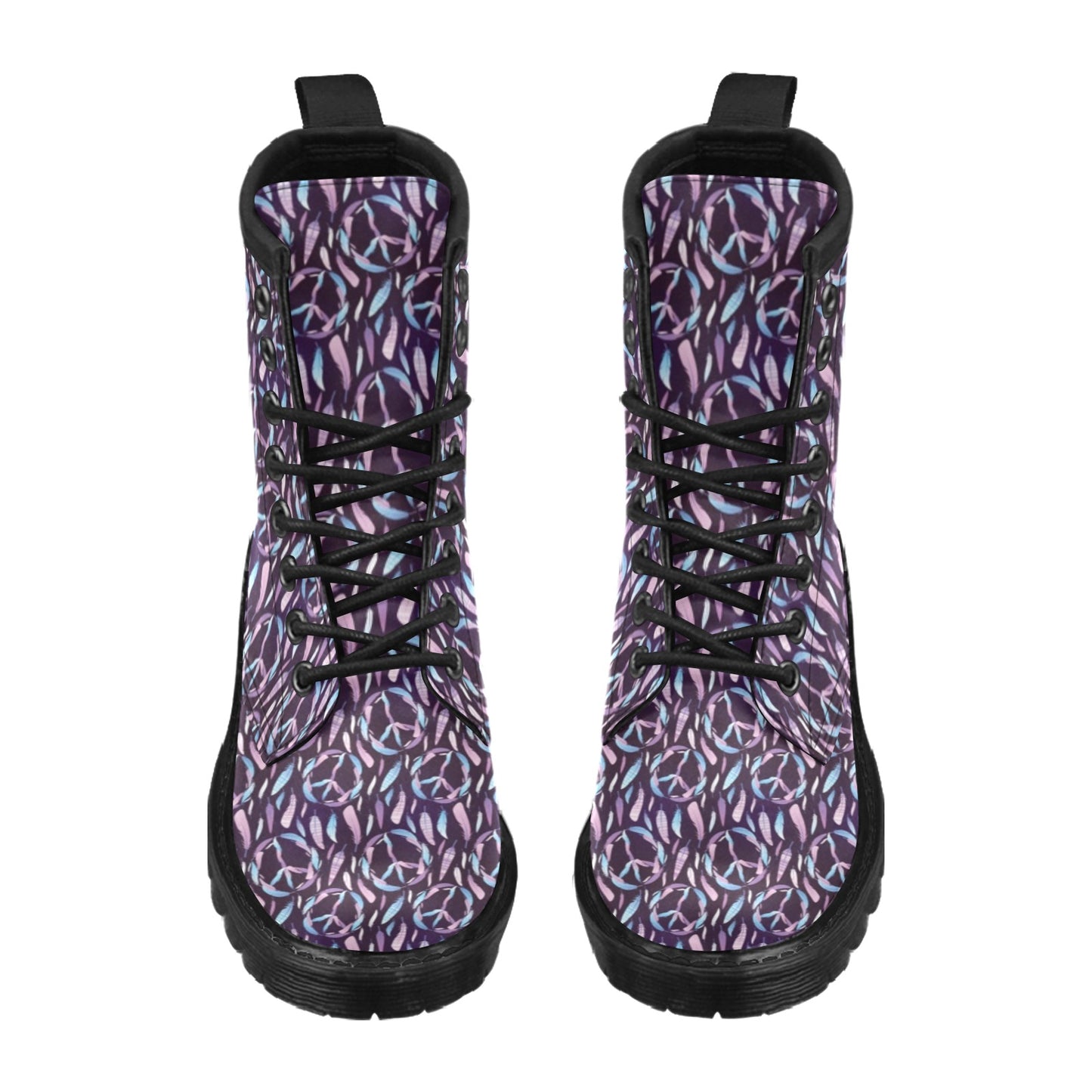 Peace Sign Feather Design Print Women's Boots