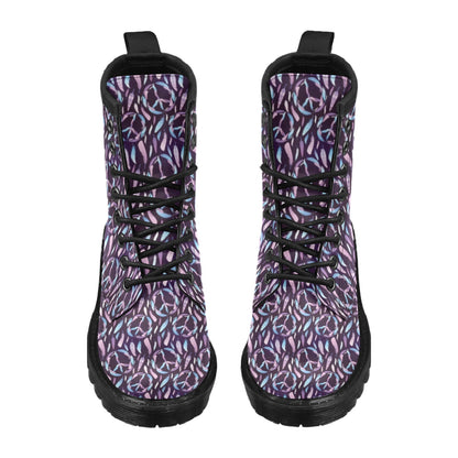 Peace Sign Feather Design Print Women's Boots
