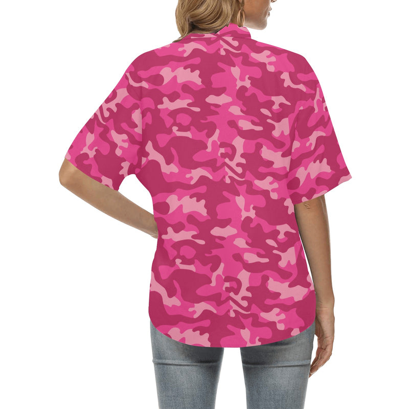 Camo Pink Pattern Print Design 01 Women's Hawaiian Shirt