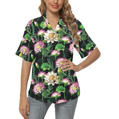 Water Lily Pattern Print Design WL010 Women's Hawaiian Shirt