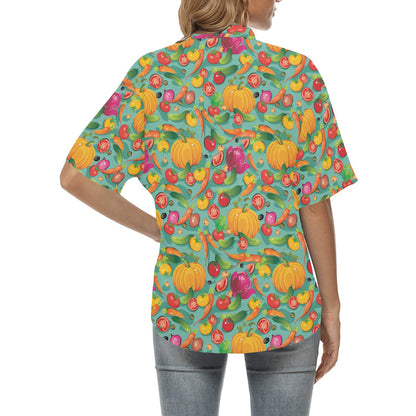 Vegan Colorful Themed Design Print Women's Hawaiian Shirt