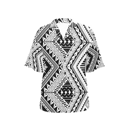 Samoan Tattoo Style Print Design LKS307 Women's Hawaiian Shirt