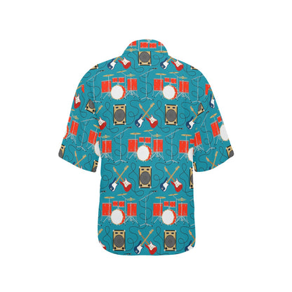 Drum Set Guitar Pattern Print Design 02 Women's Hawaiian Shirt