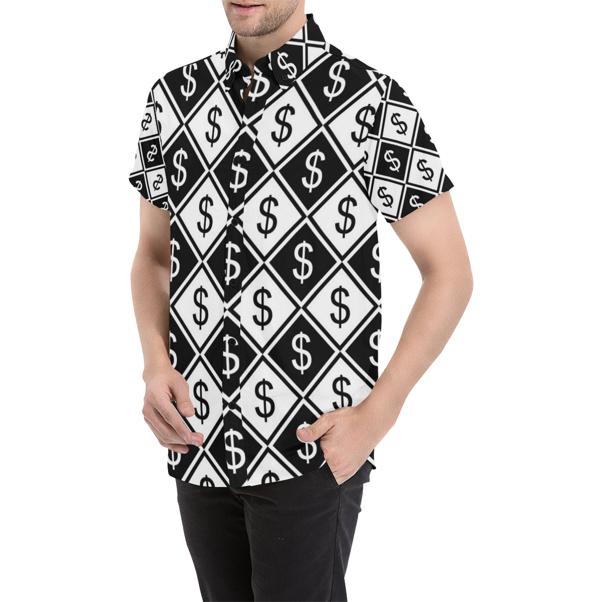 Money Pattern Print Design 04 Men's Short Sleeve Button Up Shirt