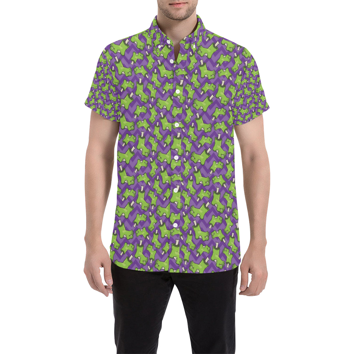 Zombie Foot Design Pattern Print Men's Short Sleeve Button Up Shirt
