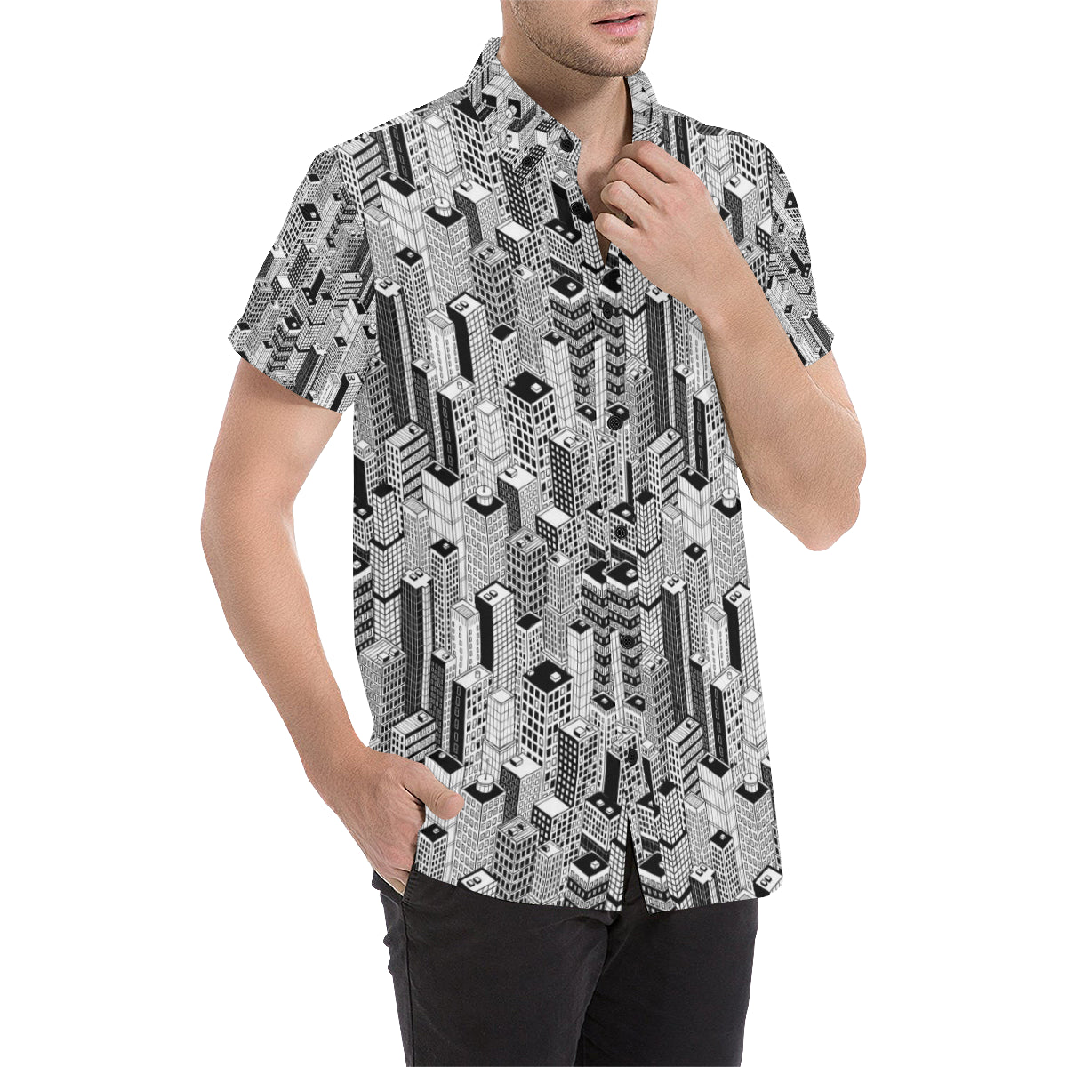 City  Pattern Print Design 02 Men's Short Sleeve Button Up Shirt