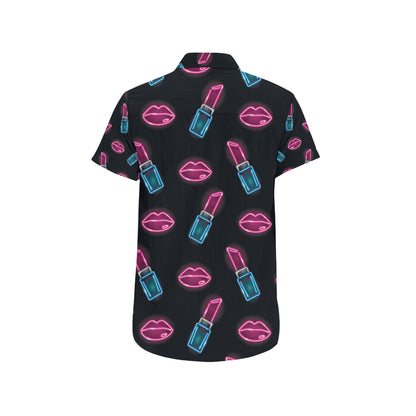 Lipstick Color Neon Pattern Print Design 03 Men's Short Sleeve Button Up Shirt