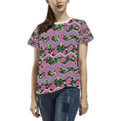 Hibiscus Pink Zigzag Line Pattern Design LKS307 Women's  T-shirt