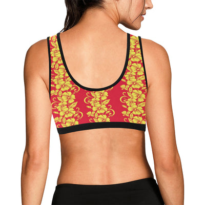 Orange Hibiscus Pattern Print Design HB018 Sports Bra