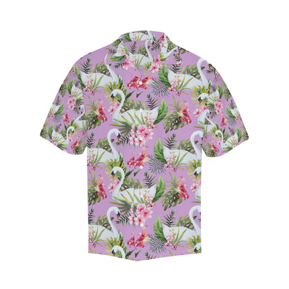 Swan with Flower Pattern Print Design 01 Men's Hawaiian Shirt