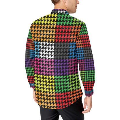 Houndstooth Colorful Pattern Print Design 01 Men's Long Sleeve Shirt