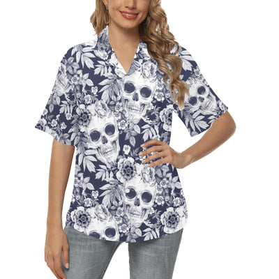 Skull Floral Beautiful Women's Hawaiian Shirt