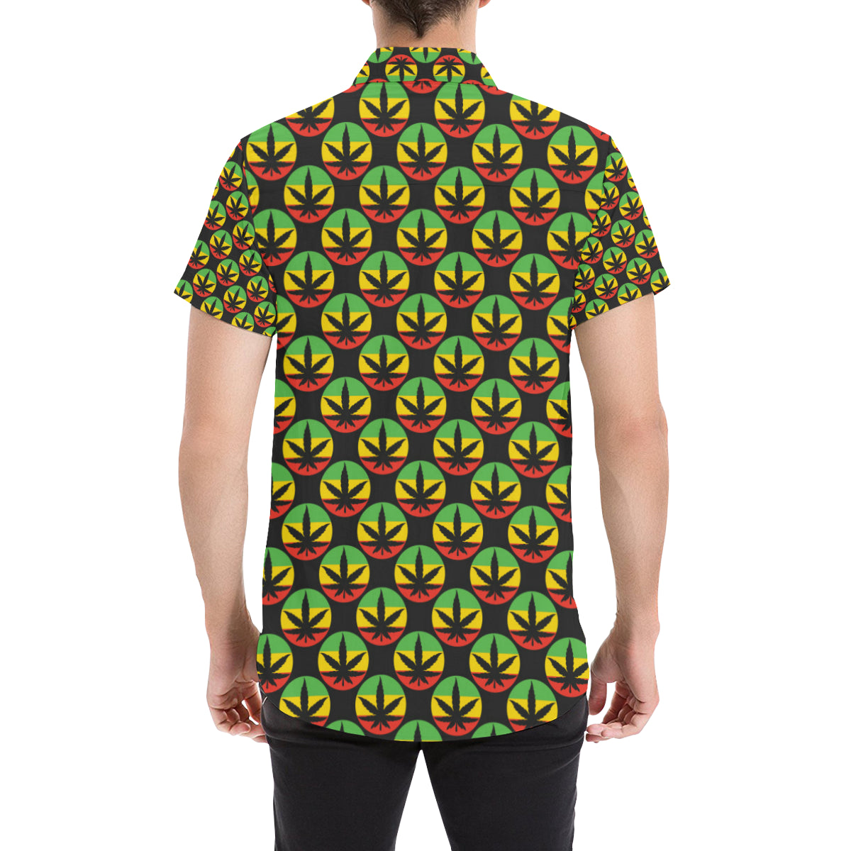 Rasta Reggae Color Design Men's Short Sleeve Button Up Shirt