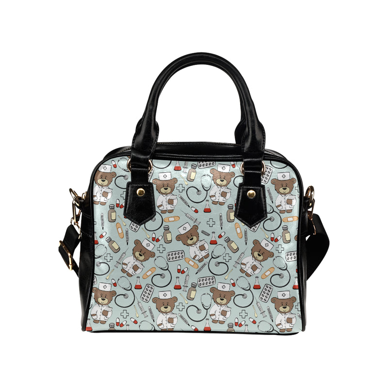 Nurse Bear Pattern Print Design A01 Shoulder Handbag