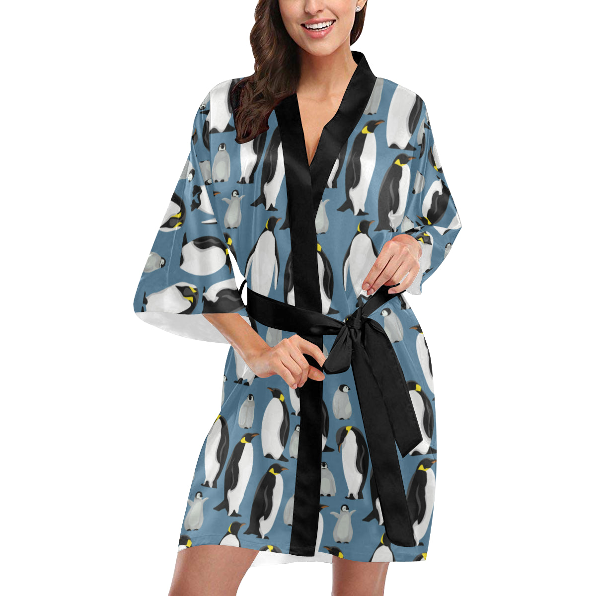 Penguin Pattern Print Design A03 Women's Short Kimono