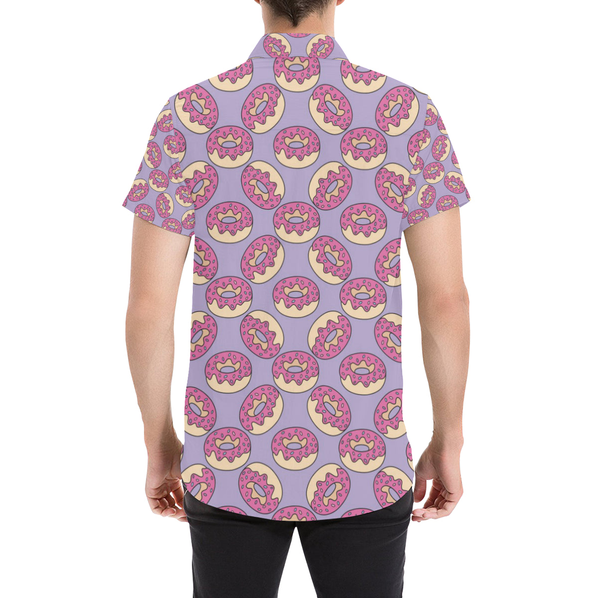 Donut Pattern Print Design DN015 Men's Short Sleeve Button Up Shirt