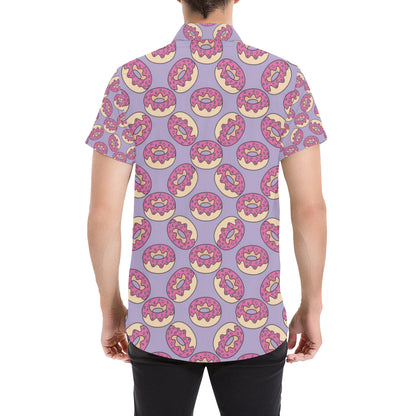 Donut Pattern Print Design DN015 Men's Short Sleeve Button Up Shirt