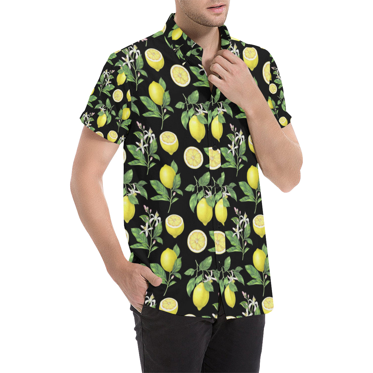 Lemon Pattern Print Design LM02 Men's Short Sleeve Button Up Shirt