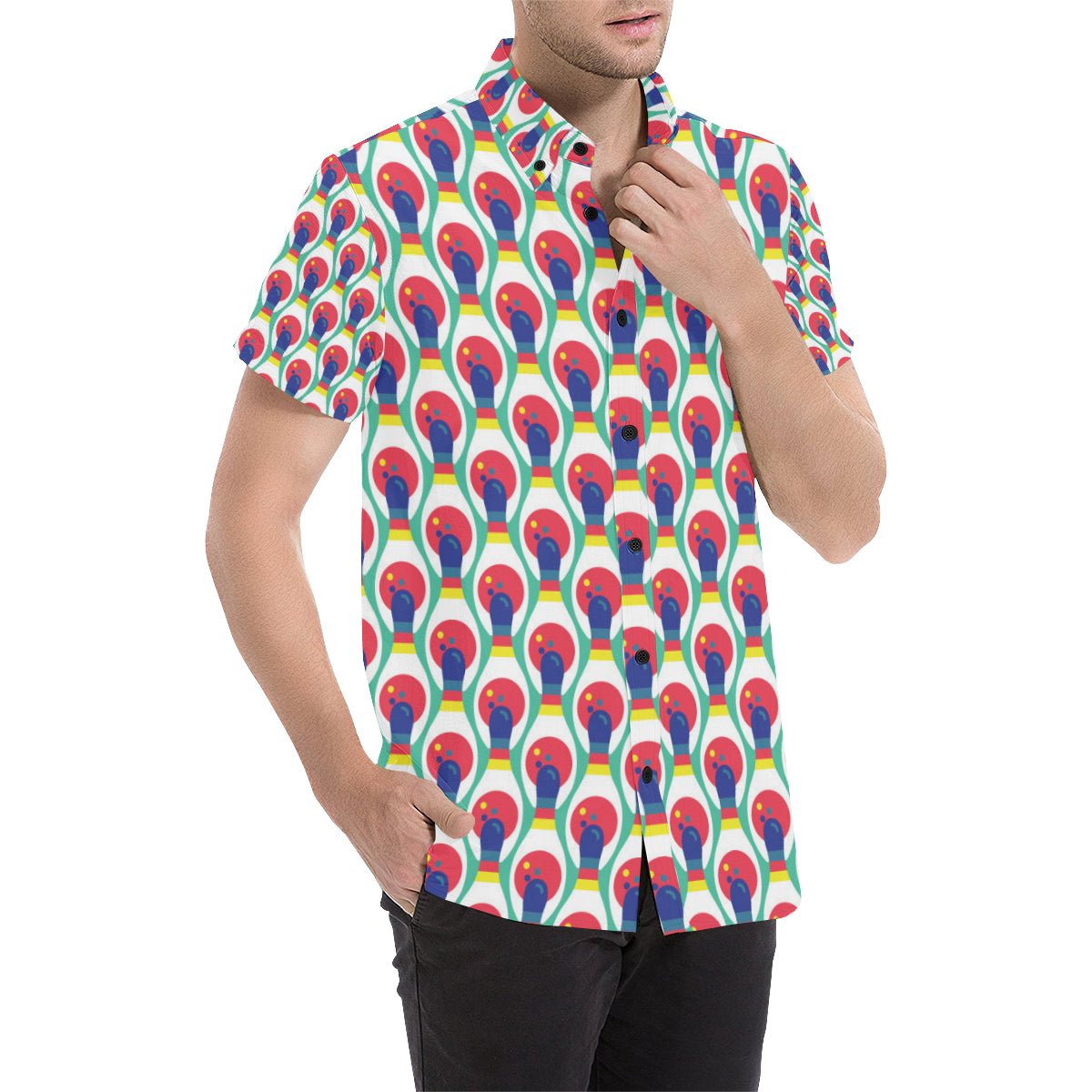 Bowling Pattern Print Design 05 Men's Short Sleeve Button Up Shirt