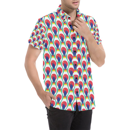 Bowling Pattern Print Design 05 Men's Short Sleeve Button Up Shirt