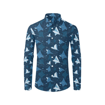 Manta Ray Pattern Print Design 02 Men's Long Sleeve Shirt