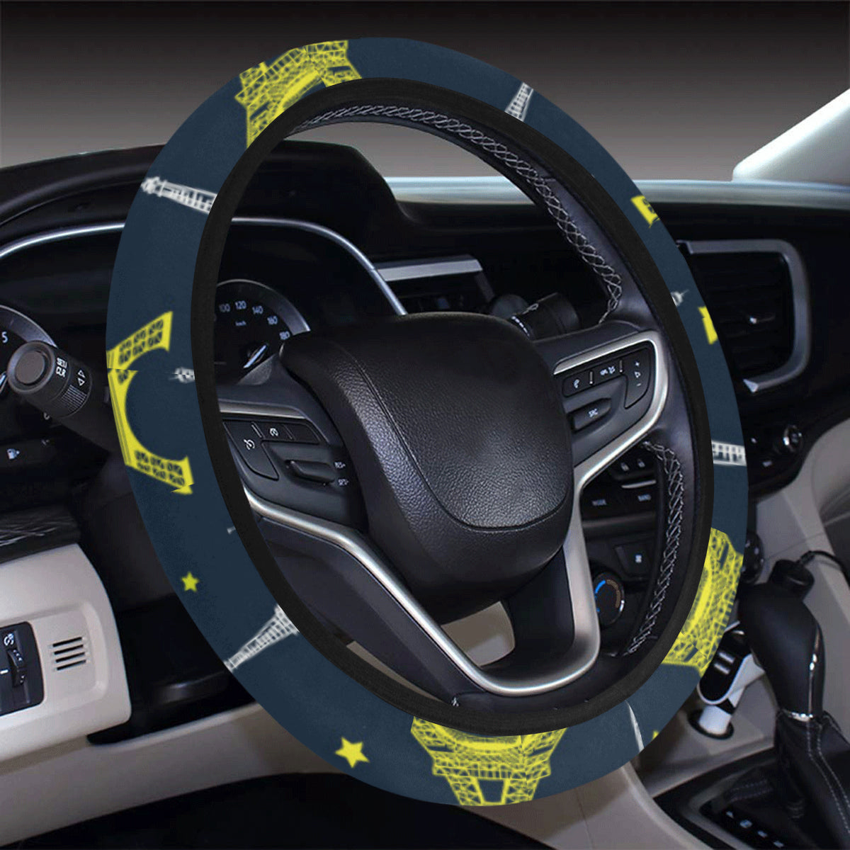 Eiffel Tower Star Print Steering Wheel Cover with Elastic Edge