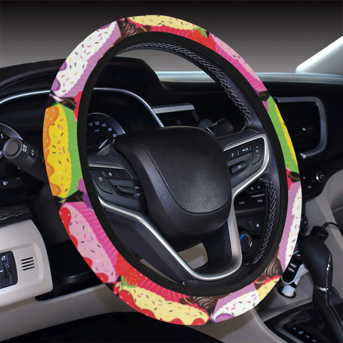 Cupcake Pattern Print Design CP02 Steering Wheel Cover with Elastic Edge