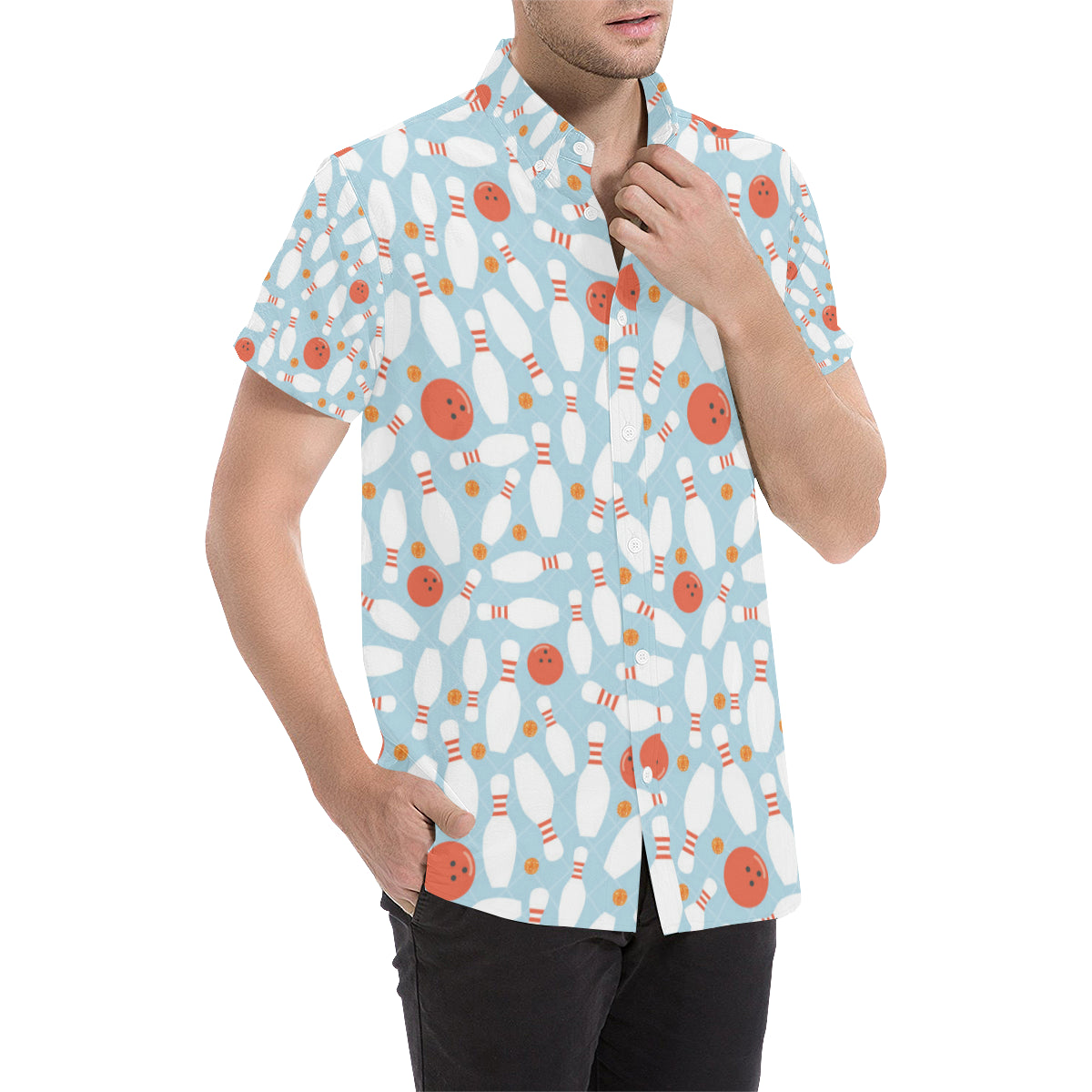 Bowling Pattern Print Design 09 Men's Short Sleeve Button Up Shirt