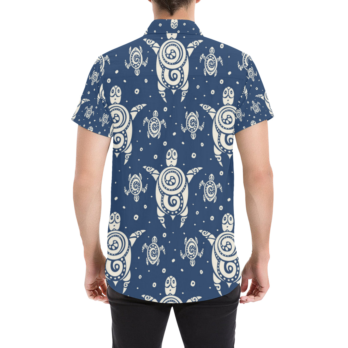 Sea Turtle Tribal Men's Short Sleeve Button Up Shirt