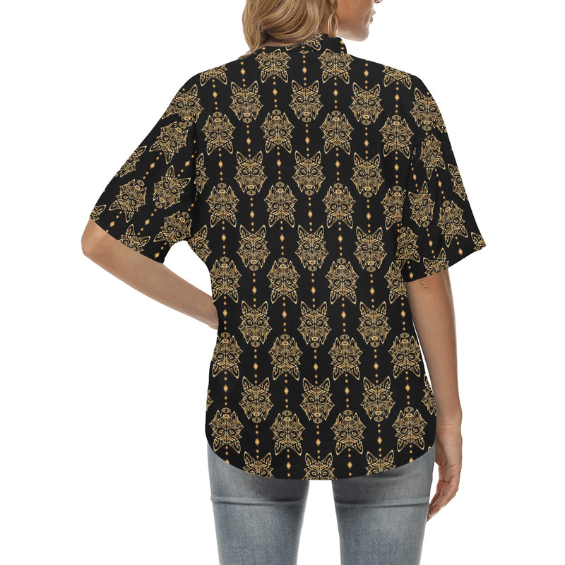 Aztec Wolf Pattern Print Design 04 Women's Hawaiian Shirt