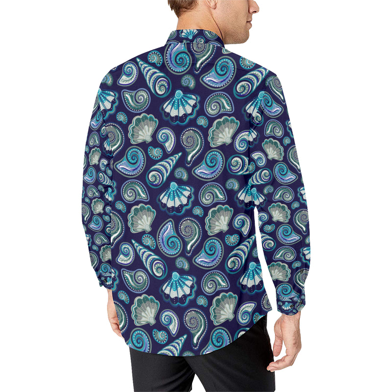 Beach Seashell Blue Print Men's Long Sleeve Shirt