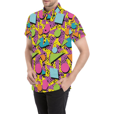 80s Pattern Print Design 1 Men's Short Sleeve Button Up Shirt