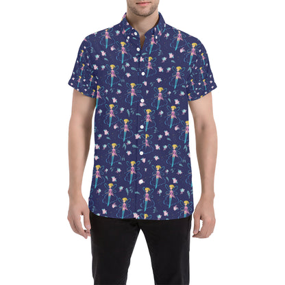 Fairy Cartoon Style Print Pattern Men's Short Sleeve Button Up Shirt