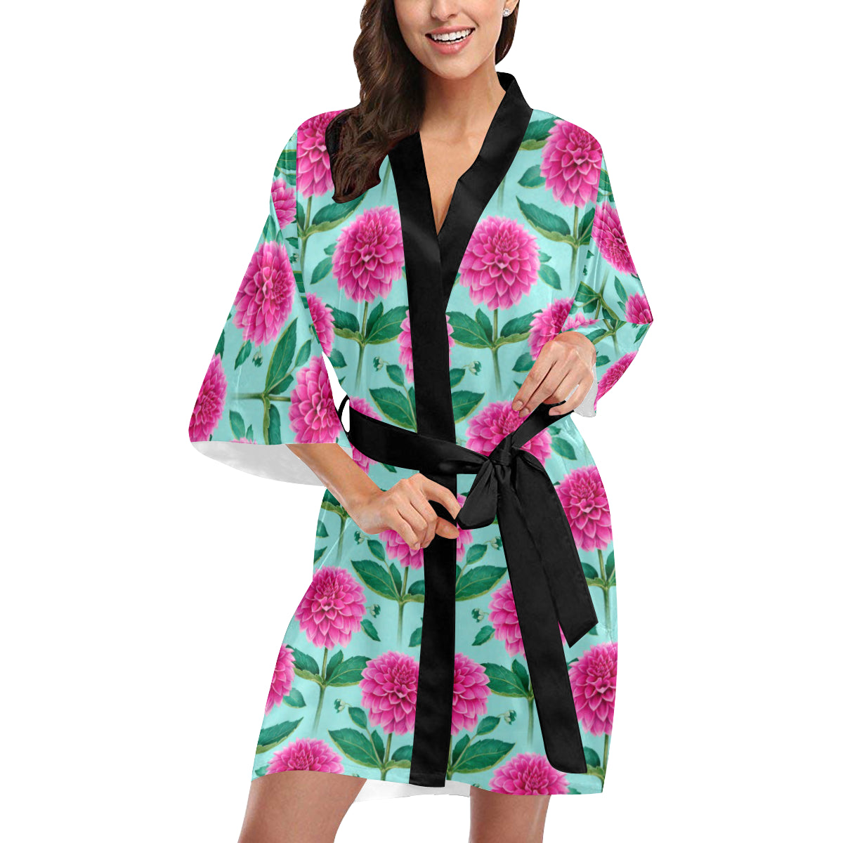 Dahlia Pattern Print Design DH08 Women's Short Kimono