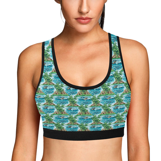 Palm Tree Hawaiian Themed Design Print Sports Bra