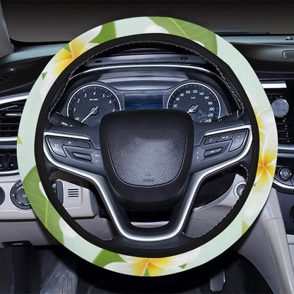 Yellow Plumeria Pattern Print Design PM024 Steering Wheel Cover with Elastic Edge