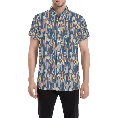 Cooking Kitchen Tools Pattern Print Design 05 Men's Short Sleeve Button Up Shirt