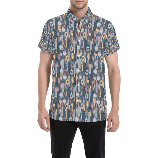 Cooking Kitchen Tools Pattern Print Design 05 Men's Short Sleeve Button Up Shirt