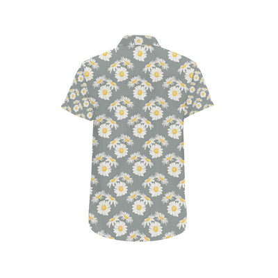 Daisy Pattern Print Design DS09 Men's Short Sleeve Button Up Shirt