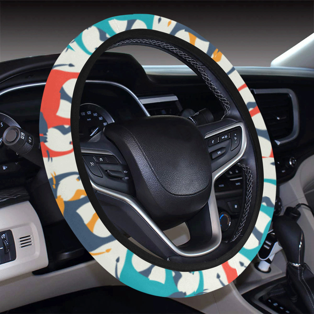 Elephant Colorful Print Pattern Steering Wheel Cover with Elastic Edge