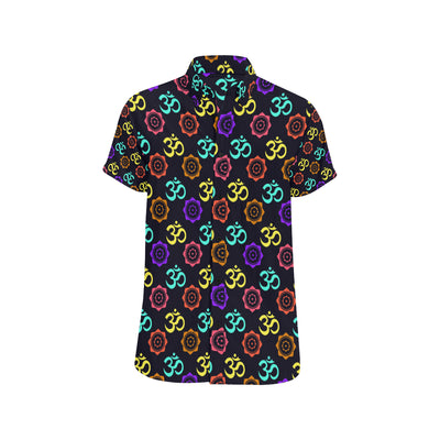 Chakra OM Print Pattern Men's Short Sleeve Button Up Shirt