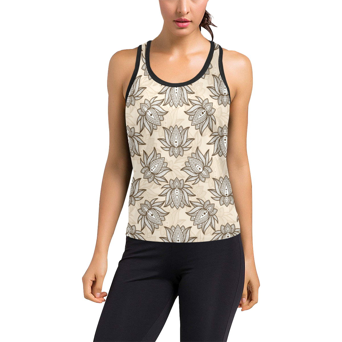 lotus Boho Pattern Print Design LO05 Women's Racerback Tank Top