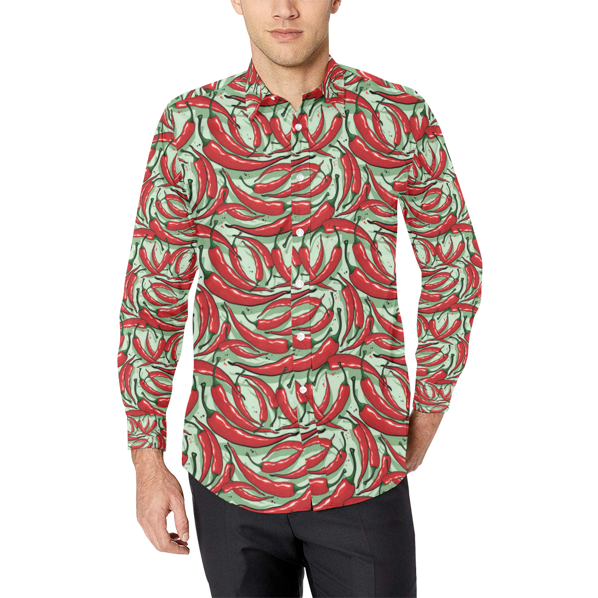 Chilli Pepper Pattern Print Design 04 Men's Long Sleeve Shirt