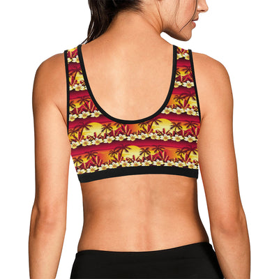 Hawaiian Tropical Sunset Hibiscus Print Sports Bra