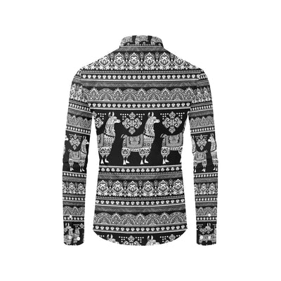 Llama Aztec Style Pattern Print Design 01 Men's Long Sleeve Shirt