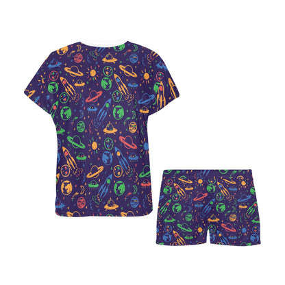 UFO Space Rocket Print Design LKS302 Women's Short Pajama Set