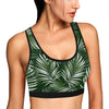 White Green Tropical Palm Leaves Sports Bra