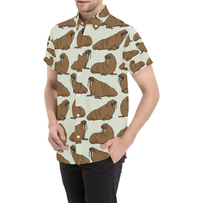 Walrus Pattern Print Design 03 Men's Short Sleeve Button Up Shirt